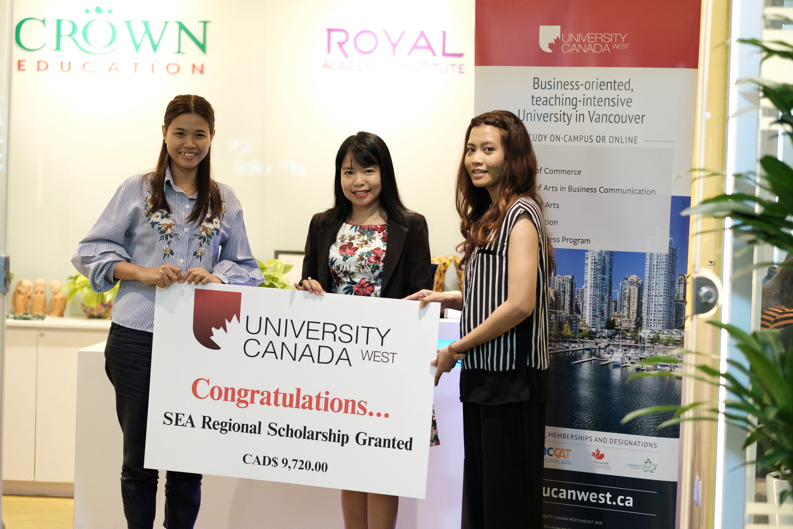 UNIVERSITY CANADA WEST (UCW) ရှိ MBA PROGRAM အတွက် SOUTH EAST ASIA REGIONAL ပညာသင်ဆုရရှိသည့် ကျောင်းသူမခင်ခင်ဆွေ